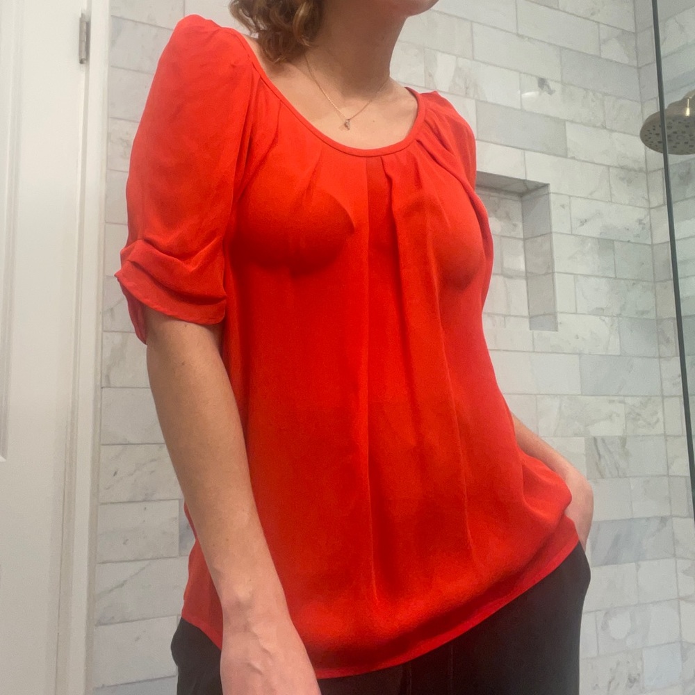 JOIE Red Pleated Short Sleeve Blouse